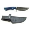 Image 1 : Fixed 4" Blade Knife with Blue Wood Handle and Leather Belt Sheath