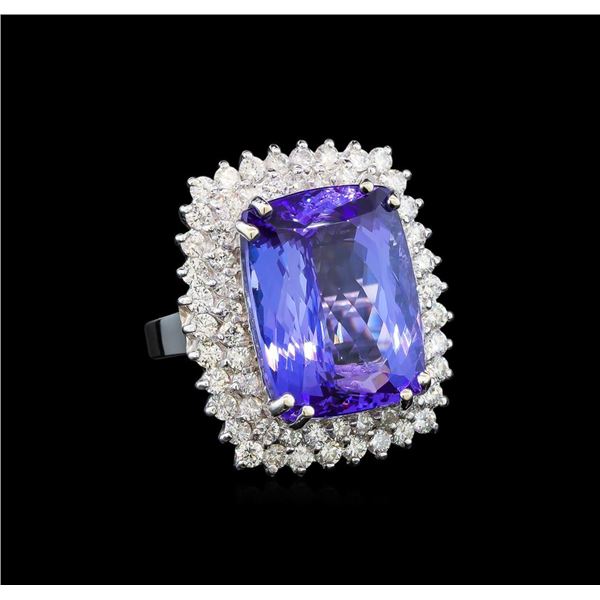 GIA Cert 19.22 ctw Tanzanite and Diamond Ring - 14KT White Gold