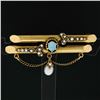 Image 1 : Victorian 14k Gold Opal, Seed Pearl, & Natural Pearl Dangle Dual Bar Brooch