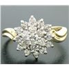 Image 2 : 14k Two Tone Gold 1.10 ctw Round Diamond Flower Cluster Ring w/ Wavy Shank