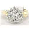 Image 3 : 14k Two Tone Gold 1.10 ctw Round Diamond Flower Cluster Ring w/ Wavy Shank