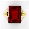 Image 1 : Men's Antique 14K TT Gold Rectangular Red Stone Hand Engraved Solitaire Ring