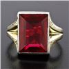 Image 2 : Men's Antique 14K TT Gold Rectangular Red Stone Hand Engraved Solitaire Ring