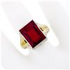 Image 3 : Men's Antique 14K TT Gold Rectangular Red Stone Hand Engraved Solitaire Ring