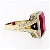 Image 5 : Men's Antique 14K TT Gold Rectangular Red Stone Hand Engraved Solitaire Ring