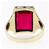 Image 7 : Men's Antique 14K TT Gold Rectangular Red Stone Hand Engraved Solitaire Ring