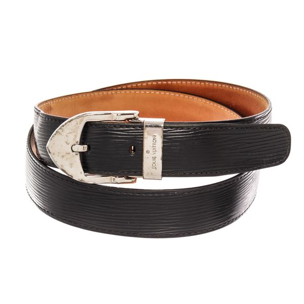 Louis Vuitton Black Silver Epi Leather Belt