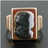 Image 2 : Men's Antique Victorian 10k Gold Carved Trojan Agate on Carnelian Cocktail Ring