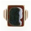 Image 4 : Men's Antique Victorian 10k Gold Carved Trojan Agate on Carnelian Cocktail Ring