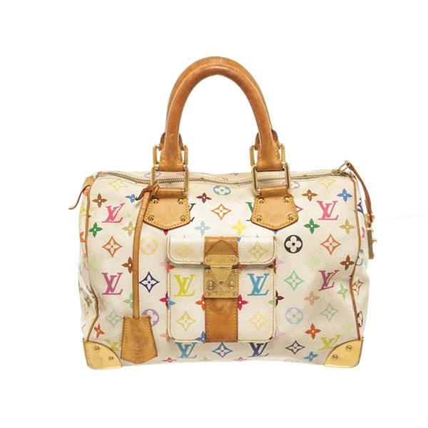 Louis Vuitton Multicolor White Calf Leather Speedy 30 Handbag