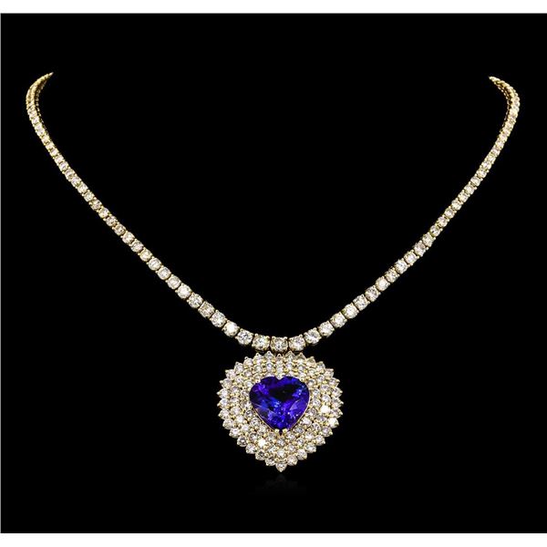 14KT Yellow Gold 13.62 ctw Tanzanite and Diamond Necklace