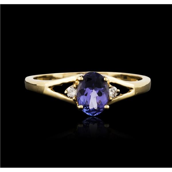 14KT Yellow Gold 0.93 ctw Tanzanite and Diamond Ring