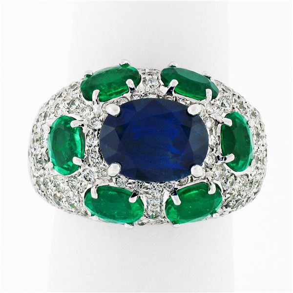 18k Gold 6.93 ctw GIA & AGL Burma Sapphire Emerald Diamond Cocktail Statement Ri