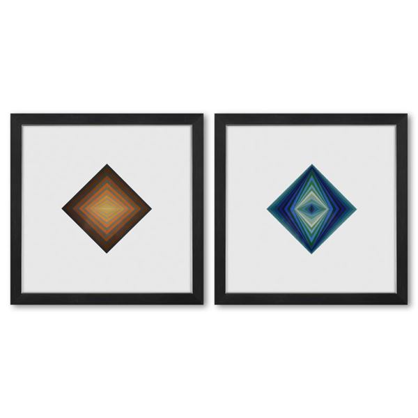 Rhombus - C et Rhombus de la serie Vonal (Diptych) by Vasarely (1908-1997)