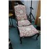 Image 2 : Pair of quality modern antique style open armed parlor chairs. Each with bolster pillow plus one foo