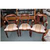 Image 1 : Three antique mahogany framed balloon back chairs. Recovered in striped floral upholstery. Two armch