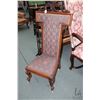 Image 1 : Antique rosewood framed prie-dieu with decoratively carved back, needle point upholstery and porcela