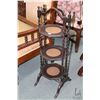 Image 2 : Antique three-tier snack butler with barley twist supports and an antique 21" diameter burl walnut o