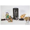Image 1 : Tray lot of Oriental collectibles including mudmen, stone carved elephant and a dragon on a pear, tw