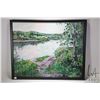 Image 1 : Framed acrylic on canvas painting titled on verso "Clear Water River" and signed by artist Yowney 20