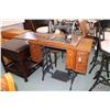 Image 1 : Dominion treadle sewing machine in rare 1/4" cut oak, mission style cabinet.