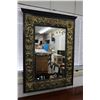 Image 1 : Large antique wall mirror with carved wooden and brass bas relief frame depicting a plethora of imag