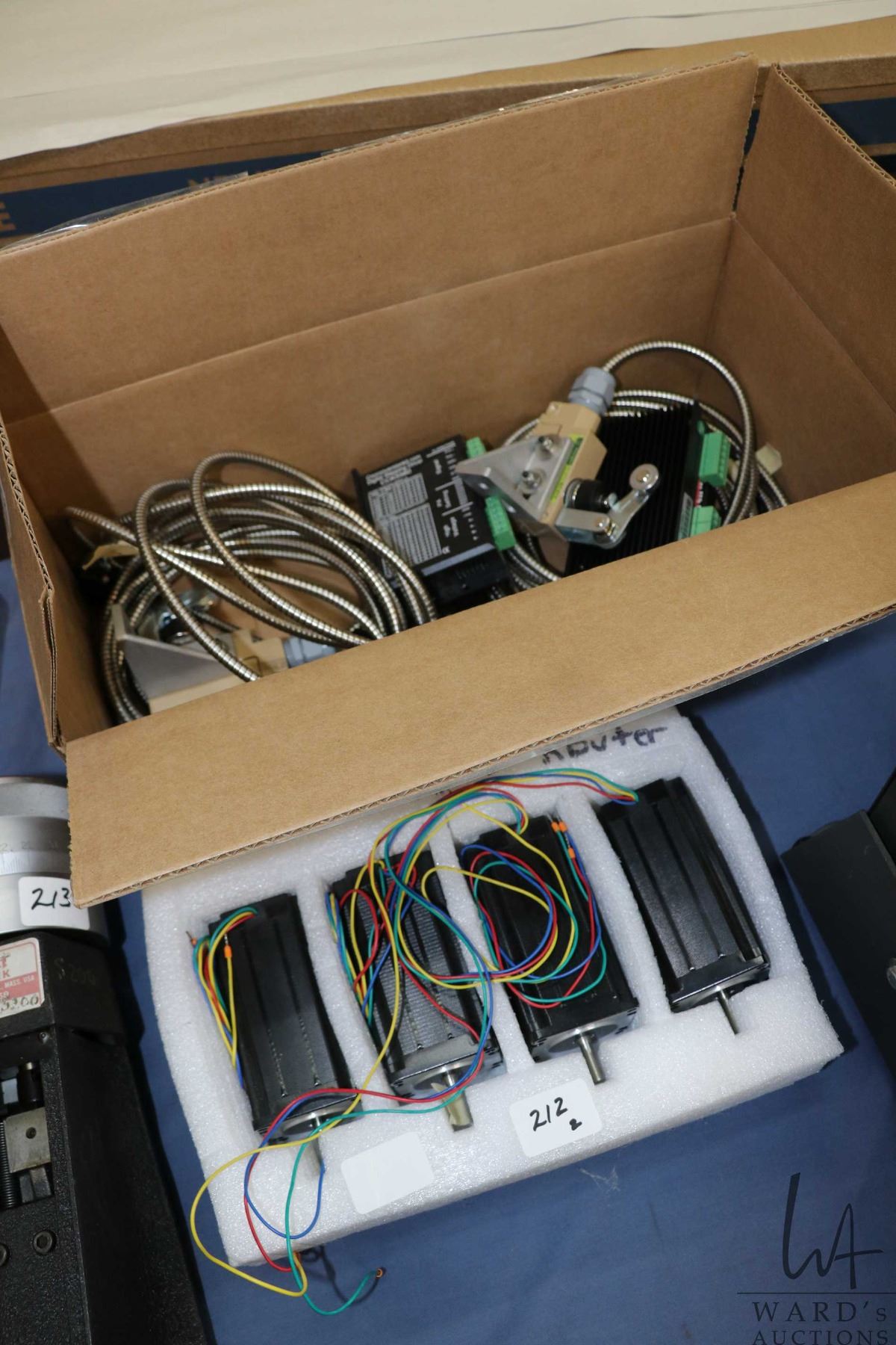 Set of four CNC stepper motors, plus limit switches and spare drivers