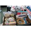 Image 1 : Selection of crafting supplies including embroidery hoops, fusible web, embroidery kits, bag of wool