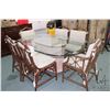 Image 1 : Semi contemporary glass topped dining table 48" X 77" with six faux bamboo chairs including two arm 