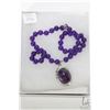 Image 1 : Amethyst beaded necklace 18" in length plus amethyst stone pendant