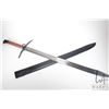 Image 1 : Handmade Medievel style sword with single edge and 32" blade, long wooden handle, leather scabbard a