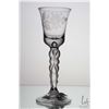 Image 1 : Antique Georgian era cordial glass with engraved rose and leaf on flared bucket bowl with five knob 