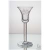 Image 1 : Antique Georgian era cordial glass with wild flower engraved bell shaped bowl and blue and white col