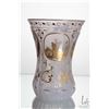 Image 1 : Antique frosted glass vase with gold overlay including panels depicting deer stalking scenes, decora