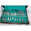Image 2 : Wooden canteen containing some sterling and some plated silver flatware, 54 pieces are sterling and 