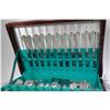 Image 3 : Wooden canteen containing some sterling and some plated silver flatware, 54 pieces are sterling and 