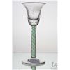 Image 1 : Antique Georgian cordial glass with etched grape and vine leaf on bell bowl with beaded bubble base,