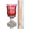 Image 11 : Antique Bohemian Fredreich Ergermann crystal goblet with cranberry glass bowl, clear stem and wheel 