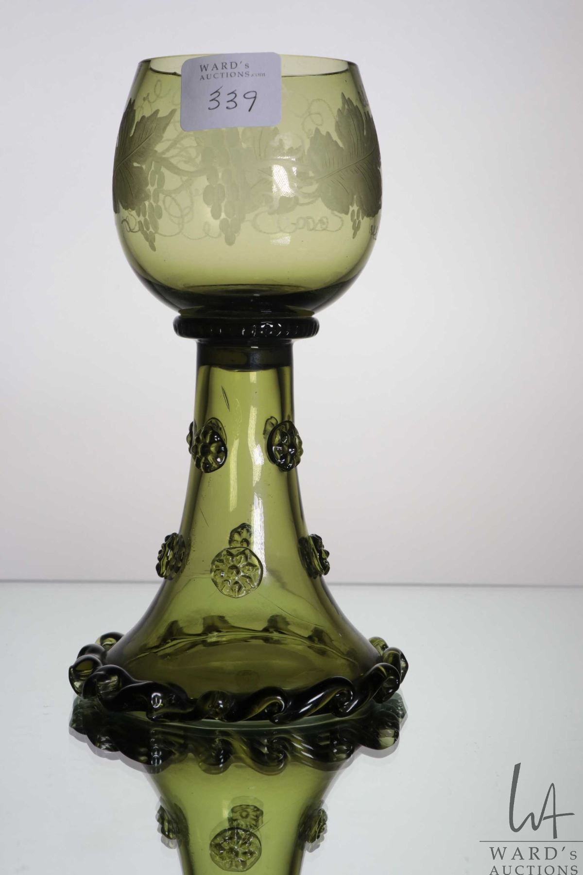 Prunt Antique German Roemer hock glass with hand blown, applied glass prunt ...