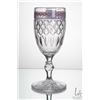 Image 1 : Antique/ vintage quality crystal goblet with air twist white and pink ribboning around rim and facet