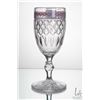 Image 1 : Antique/ vintage quality crystal goblet with air twist white and pink ribboning around rim and facet