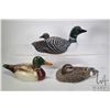 Image 1 : Three decor decoy ducks including limited edition resin "Common Loon" signed J.P. Garton 474/2500, h
