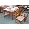 Image 1 : Refectory style oak dining table with bulbous legs, measures 60" x 40". And 6 matching chairs includ