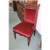 Image 1 : Antique Eastlake chair with refinished frame and show wood. Reupholstered in burgundy velvet.