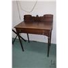 Image 1 : Small antique 1/4 cut oak single drawer writing desk. With galley fitted for stationary and pen stor