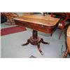 Image 1 : Antique regency fold over games table with heavy center pedestal and brass capped feet. Measures 29"