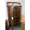 Image 1 : Antique painted oak curved glass china cabinet with back board, fitted with beveled mirror and carve