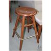 Image 1 : Oak swivel stool with chrome foot bar. Measures 26" high.