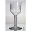 Image 1 : Antique Georgian era, English made leaded glass goblet with double opaque air twist stem, etched gra