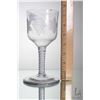 Image 8 : Antique Georgian era, English made leaded glass goblet with double opaque air twist stem, etched gra